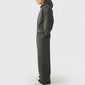 Custom Made Winter Solid Casual Oversized <b>Full</b> <b>Zip</b> <b>Hoodie</b> Wide Leg Sweatpants Set Heavyweight Cotton Blend Fleece Hip Hop - Product Image 6