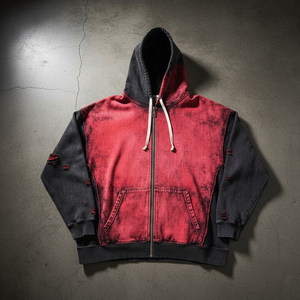 Custom <b>Men's</b> Oversized Loose Torn Holes Zip up Washed Distressed Ripped Hoodie - Product Image 3