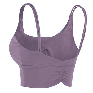 Soutien-gorge de sport sans coutures pour femme, dos nageur, maintien moyen, couleur unie, respirant, extensible, pour yoga et fitness, vêtement de sport - Product Image 3