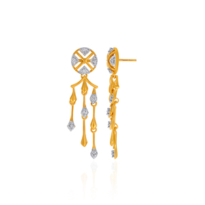 Pendientes colgantes de lujo en oro amarillo con diamantes naturales de corte brillante redondo para mujer, joyería de boda. - Product Image 3