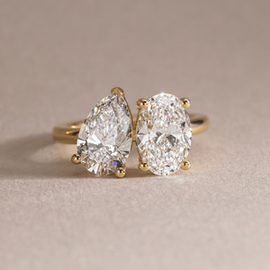 Bague Toi et Moi en Or Jaune 18 carats avec Deux Pierres, Diamant de Laboratoire Taille Poire Ovale 3.0ctw, Collection EtherStar Jewels, Idéale pour Fiançailles et Anniversaire - Product Image 1