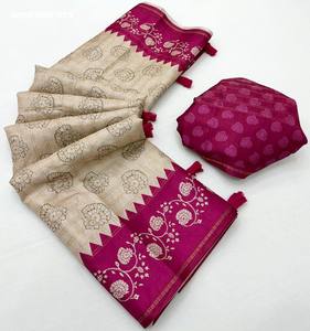 Colección de saris de alta calidad en tussar suave con borde estampado Butta y Bentex y cuadros Zari - Proveedor indio a precio mayorista - Product Image 4