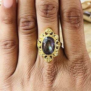 Nuevo Anillo de Topacio Místico, Anillos Boho de Latón para Mujer, Chapado en Oro de 18k, Joyería Floral Gruesa para Venta al por Mayor/OEM/ODM - Product Image 4