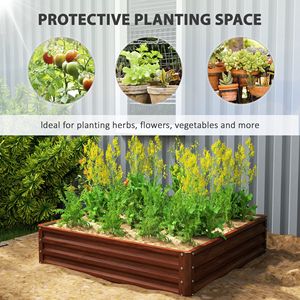 4FT X 4FT X 1FT Galvanized Raised Garden Bed Metal <b>Planter</b> Box for Growing <b>Vegetables</b> Flowers Herbs Natural Wood Accents - Product Image 4