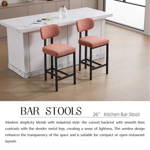 Set di 2 Sgabelli da Bar Moderni Imbottiti in Tessuto, Altezza 26 Pollici, Sedie per Isola Cucina con Gambe in Metallo Nero - Product Image 2