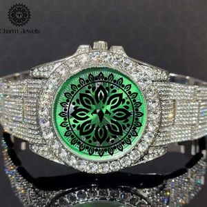 Montre de luxe Charm Jewells en acier inoxydable, cadran mandala vert incrusté de diamants, mouvement mécanique analogique, montre de mode pour homme - Product Image 2