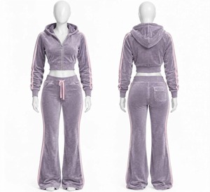 Ensemble de survêtement décontracté pour femme en polaire verte à imprimé léopard, 100 % polyester, haut zippé et pantalon évasé pour l'automne - Product Image 3
