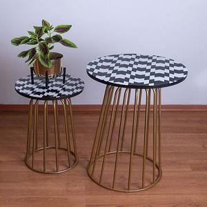 Ensemble de Table élégant en métal avec dessus en marbre pour la maison, l'hôtel, le salon, Table d'appoint de couleur dorée et noire, mobilier latéral moderne - Product Image 1