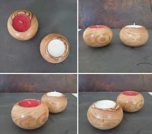 Porte-bougie rond en teck naturel fait à la main, design minimaliste, décoration de Noël, de Pâques, décoration de la maison, décoration de table - Product Image 3