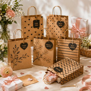 Mini Bolsas de Regalo de Papel Kraft Ecológicas de Lujo con Asas Retorcidas, Cierre Autoadhesivo, Diseño de Agradecimiento, Reciclables, Estilo Clásico - Product Image 5