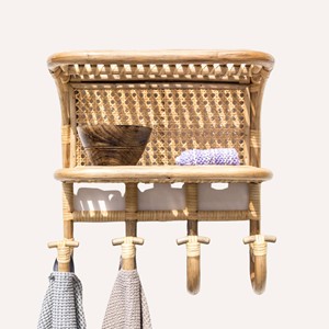 Sustainable handcrafted <b>wall</b>-<b>mounted</b> <b>shelves</b> natural rattan <b>wall</b> hanging <b>shelf</b> for accessories and cosmetic display - Product Image 6