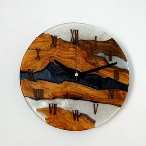 Reloj de Pared Escandinavo Rústico de Madera de Olivo y Resina Epoxi, Estilo Río, Reloj Personalizado, Reloj de Madera Artístico - Product Image 1