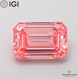 เพชรทรงมรกต 1.50 กะรัต ผลิตในห้องปฏิบัติการ ได้รับการรับรองจาก IGI ความใส VS2 สีชมพูสดใส พร้อมสำหรับการออกแบบตามสั่ง - Product Image 1