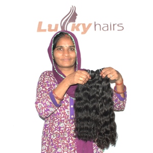 Extensiones de Cabello Humano Indio Rizado con Corte Recto, Doble Trama, Virgen Remy, Puntas Gruesas, Negro Natural Definido - Product Image 2