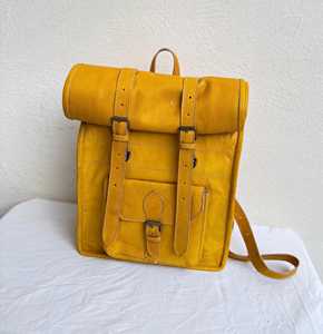 Genuine <b>Leather</b> Roll Top <b>Backpack</b> Polished Cowhide <b>Leather</b> Rucksack Business Laptop Bag Men LRTB-0138 - Product Image 1