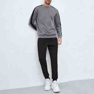 Nouvel ensemble de vêtements pour hommes en molleton épais polyester/coton avec coutures latérales solides, sweat à capuche et pantalon de survêtement / Deux pièces - Product Image 6