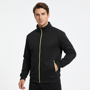 Men's Black <b>Zip</b>-<b>Up</b> <b>Jacket</b> Neon Green Zipper Stand Collar Sporty Regular Fit Breathable Knitted Autumn Wear made in Bangladesh - Product Image 5