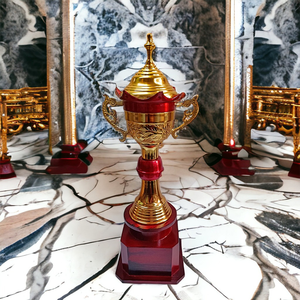 Trophée de récompense en métal rouge et or, trophée de reconnaissance haut de gamme pour les compétitions sportives, les événements scolaires et d'entreprise, les réalisations et l'honneur - Product Image 3