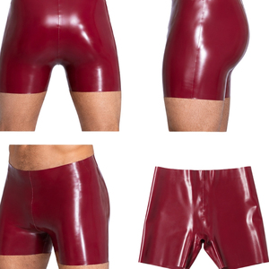 Shorts pour hommes taille haute en cuir verni rouge, Spandex Nylon, couleur unie, sous-vêtements sexy, style tentation - Product Image 5