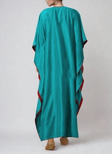 Hot Sale Beautiful Dubai Embroidery Breathable <b>Kaftan</b> Women V Neck Handmade Traditional Islamic Floor Length Polyester Clothing - Product Image 6
