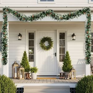 Confezione da 2 Ghirlande Natalizie Pre-Illuminata Effetto Neve 2,7m, 200 Luci Calde, 440 Punte, Rosse, Stile Moderno per Interni, Ghirlanda Artificiale - Product Image 3