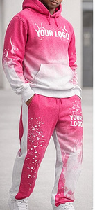 Ensemble de survêtement d'hiver pour homme, 420 GSM, 100% coton, brodé, respirant, avec logo personnalisé, dégradé rose, streetwear, sweat-shirt et pantalon - Product Image 2