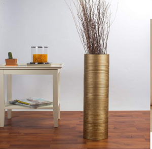 Stunning trio of tall gold-collared floor vases showcasing an exquisite textured <b>mosaic</b> pattern style, at wholesale price. - Product Image 4