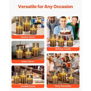 Ensemble de 3 bougies LED sans flamme grises scintillantes, fonctionnant sur piles, avec télécommande 10 touches, minuterie, mèche en cire véritable, éclairage élégant et durable - Product Image 6