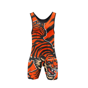 Maillot de lutte ajusté pour homme, imprimé par sublimation, motif tigre orange et noir, extensible, anti-humidité, vêtement de sport pour homme - Product Image 2