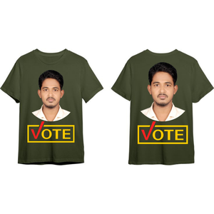 T-shirt unisexe gris à manches courtes, imprimé avec un motif de campagne électorale « Photo et Vote », décontracté, col rond - Product Image 4