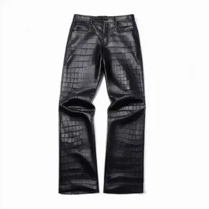 Pantalon d'hiver pour homme en cuir véritable noir, respirant, mi-lourd, avec fermeture éclair, plissé devant, coupe droite, taille mi-haute, style motard - Product Image 1