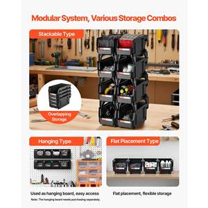 Lot de 8 bacs et boîtes de rangement empilables en plastique noir de 10.9x5.5x5.1 pouces pour placard, garage, bureau-Organisation de petites pièces - Product Image 5