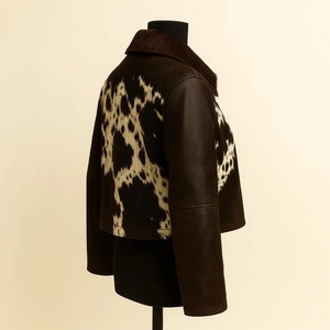 <b>Mens</b> Cowhide Leather Real Fur Skin Biker <b>Jacket</b> Black White Cow Asymmetrical Zip Moto <b>Jacket</b> Western Streetwear Coat Wholesale - Product Image 2