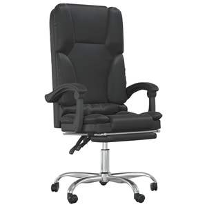 Chaise de bureau en similicuir noir avec fonction massage, grande construction en contreplaqué et métal - Product Image 2