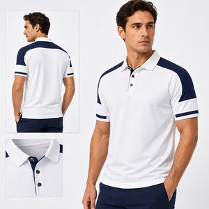 Men's White <b>Navy</b> Solid for <b>Shirt</b> Short Sleeve Knitted 100% Cotton Breathable Casual Front Logo Customizable OEM - Product Image 6