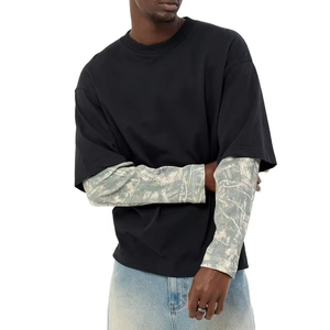 Men Oversized Double Layer Graphic T <b>Shirt</b> <b>Y2K</b> Grunge Streetwear Long Sleeve Mock Two Piece Boxy Fit Tee OEM Custom - Product Image 4