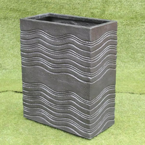 Square Classic Wave Design Handcrafted Hand Carved FRP Planter <b>Pot</b> Lightweight Unbreakable Floor Outdoor/Indoor Use - Product Image 1
