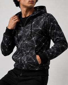 Sudadera con Capucha y Cremallera para Hombre, Estampado Geométrico, Corte Regular, Informal, Tejida en Poliéster, para Otoño, Estilo Urbano - Product Image 2