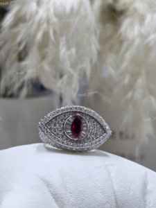 Anillo de Plata de Ley 925 con Baño de Rodio y Moissanita de Corte Brillante en Forma de Ojo, Piedra Central, Regalo de Boda, Unisex - Product Image 3