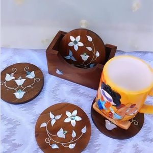SHAMA NATURAL CRAFTS Mother of Parlay Handmade <b>Mop</b> Coaster-Modern Round Dustproof Cover with Multifunction Design - Product Image 6