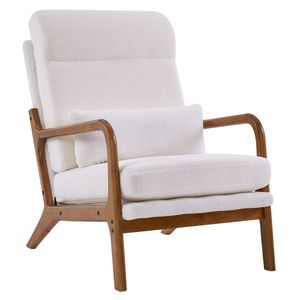 Poltrona da Interno in Velluto Teddy con Schienale Alto, Braccioli e Schienale in Legno Massello con Telaio in Ferro, Sedia da Soggiorno Bianco Sporco - Product Image 5