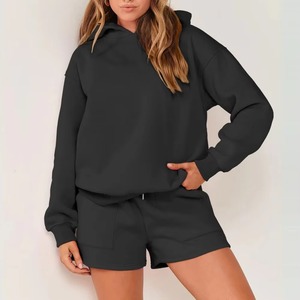 Ensemble 2 pièces pour femme : sweat à capuche et short, couleur unie, polaire, décontracté, coupe régulière, longueur genou, hiver, respirant - Product Image 6