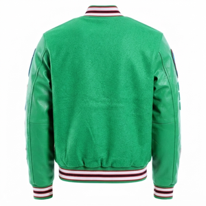 เสื้อแจ็คเก็ตวาร์ซิตี้สีเขียวพาร็อตสุดเทรนดี้ แบบคัสตอม ปักอักษรแบบ Letterman สไตล์เบสบอล บอมเบอร์ เสื้อผ้าสตรีทแวร์ผู้ชาย วินเทจ ปักลายเชนิลล์ด้านหน้า แบบ 3 มิติ - Product Image 2