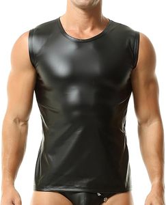 Gilet en similicuir brillant pour homme, sans manches, coupe ajustée, formel, écologique, respirant, idéal pour les soirées - Product Image 1