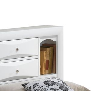 Cama Doble Moderna y Elegante con Almacenamiento, Tapizada en Blanco para Espacios Contemporáneos - Product Image 3