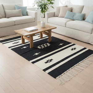 Alfombra de Algodón Tejida a Mano, Diseño Floral Moderno, Lavable a Máquina, Reversible, Multicolor, Rectangular, 950 por Metro Cuadrado, para Hogar y Camping - Product Image 1