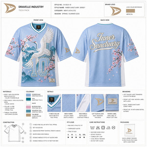 เสื้อเจอร์ซีย์กีฬาตาข่ายสไตล์เรโทร Y2K สำหรับผู้ชาย OEM พิมพ์ลายซิลค์สกรีนลายเครนและดอกซากุระ เสื้อผ้ากีฬาโอเวอร์ไซส์แบบสั้น - Product Image 6