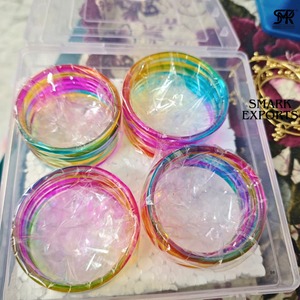 Ensemble de bracelets en verre de style cachemire, transparents et colorés, plaqués or, légers, assortis, pour femmes indiennes, pour mariage - Product Image 1