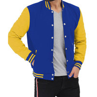 Veste de baseball unisexe personnalisée Zulari Impex, été, bleu royal et jaune, en polyester, avec blocs de couleur, fermeture boutonnée, style Letterman, haute qualité