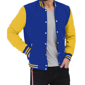 Zulari Impex Unisex Custom Baseball <b>Jacket</b> Royal Blue and Yellow Polyester Color Blocked Button Closure Letterman - Product Image 2